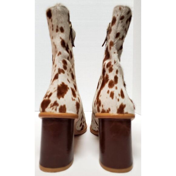 Alohas Boots Cow Calf Hair 11.5US EU42 Animal Print Heel Side Zip Cream/ Brown - Picture 16 of 16